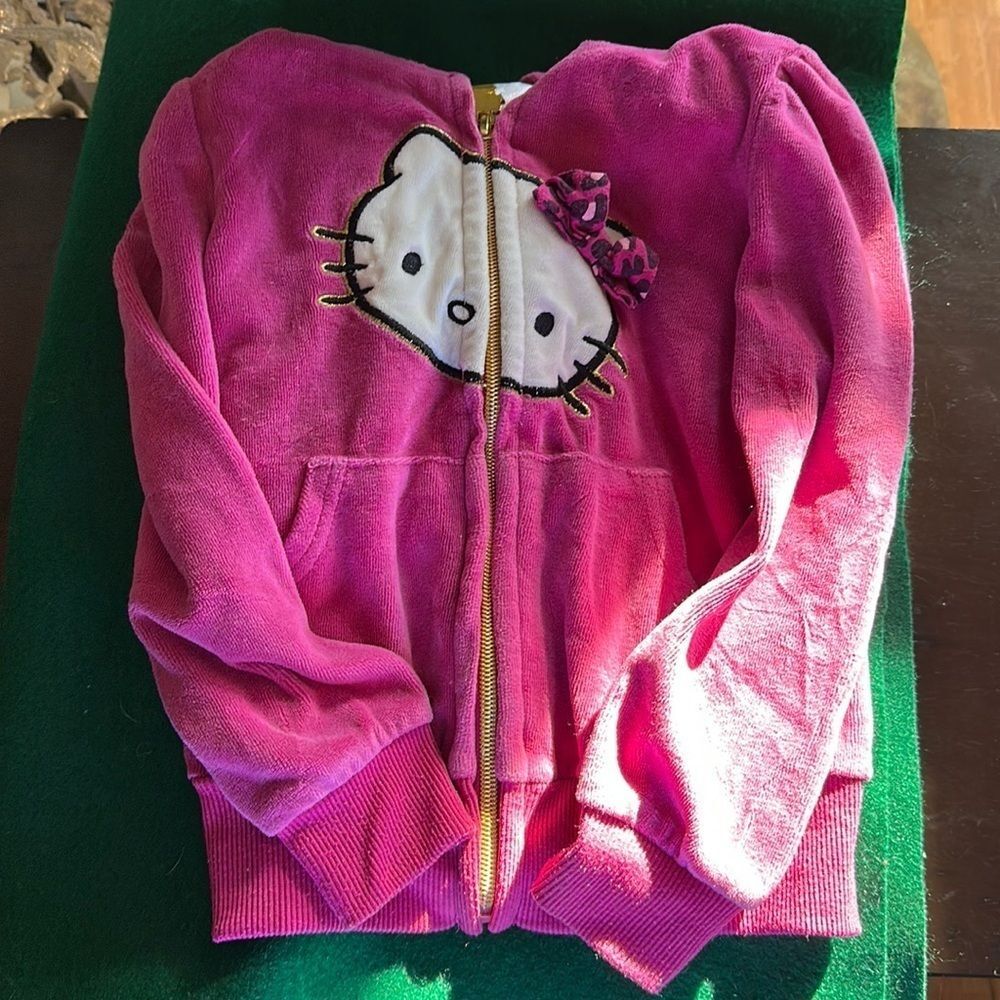 Hello Kitty Girls Pink Velour Full Zip Hoodie Jacket Size 4 Hooded Sweatshirt